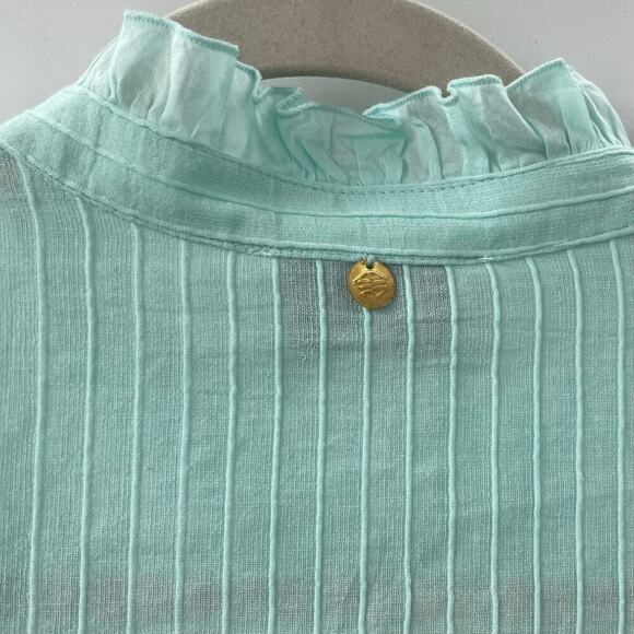 NWT Antik Batik S / 38 Yvonne Blouse Top Light Aqua Long Sleeve Ruffle Collar - Picture 13 of 14